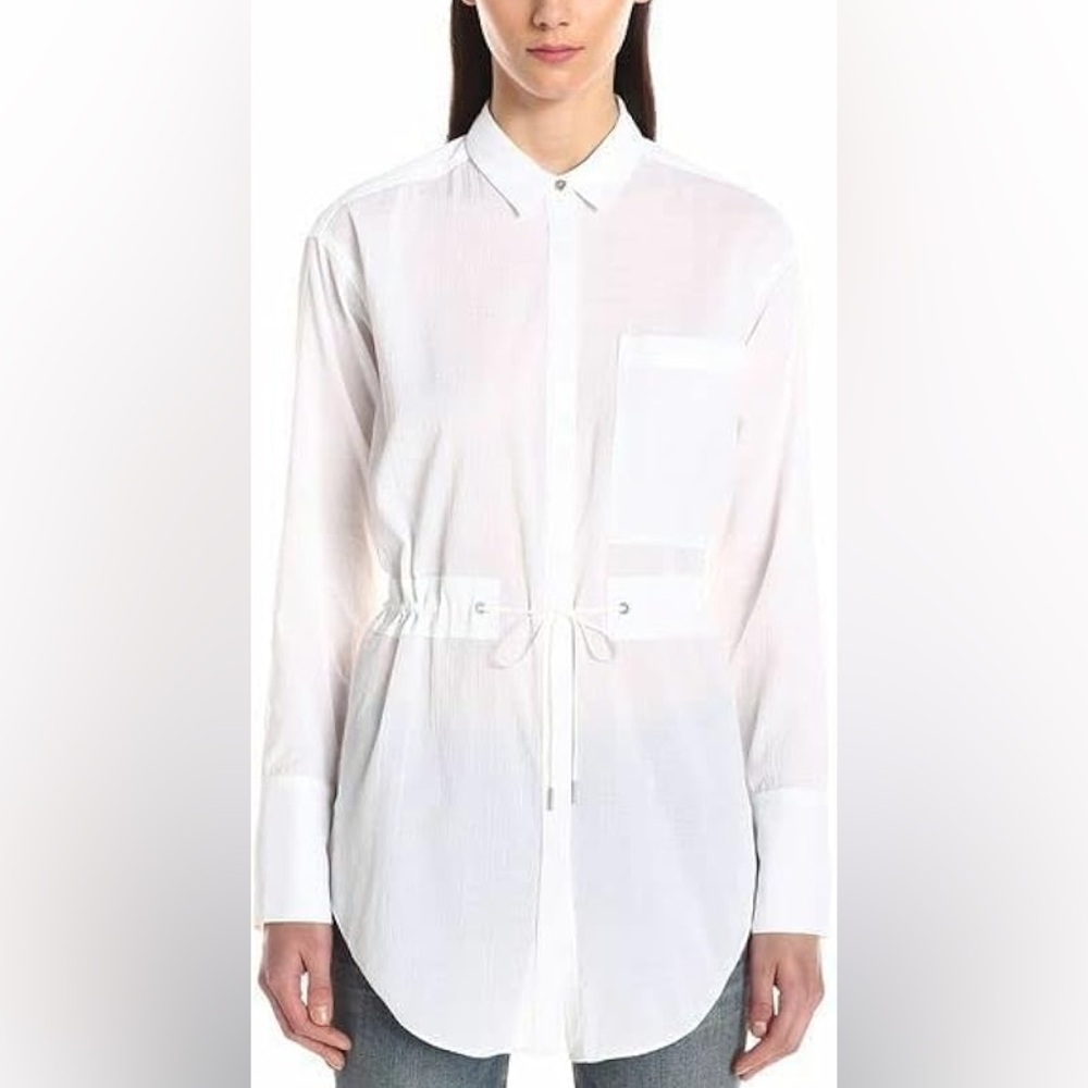 Helmut Lang White Drawstring Waist Button Down Tu… - image 3
